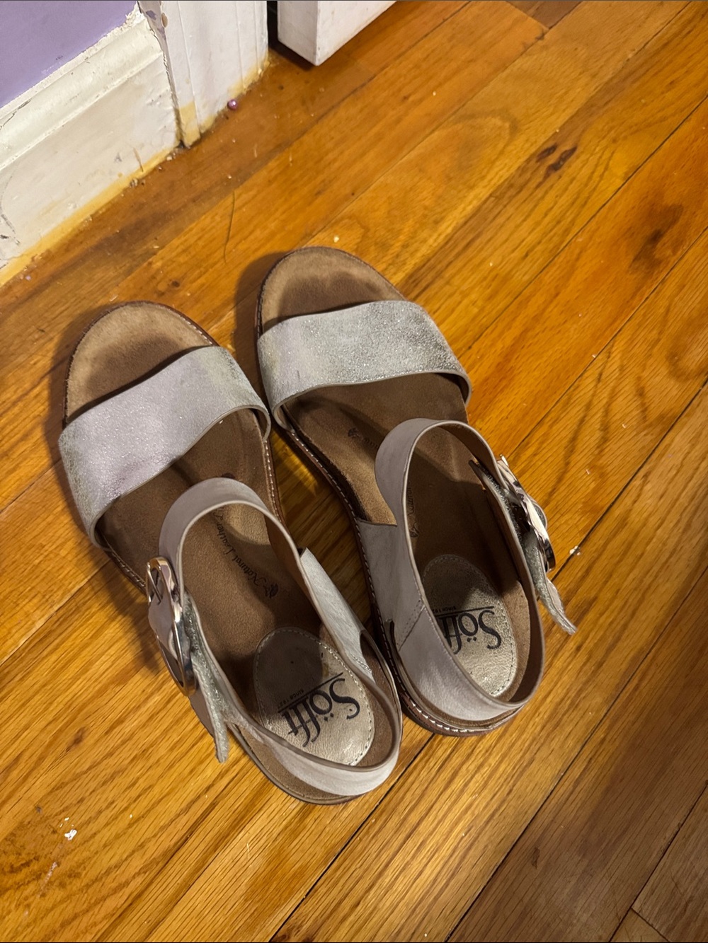 Sofft Metallic Silver Two-Strap Buckle Sandals